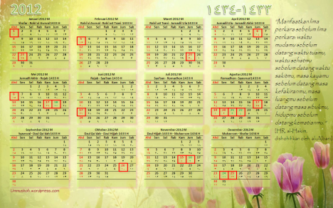 Kalender 2012 M & Hijriyah 1433-1434 H - Green