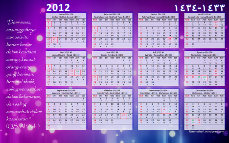 Kalender 2012 M & Hijriyah 1433-1434 H - Purple